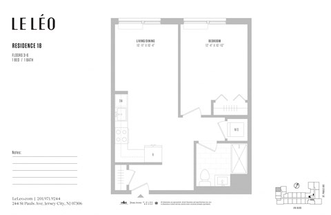 Floor plan for 1 bed, 1 bath, 654 sqft